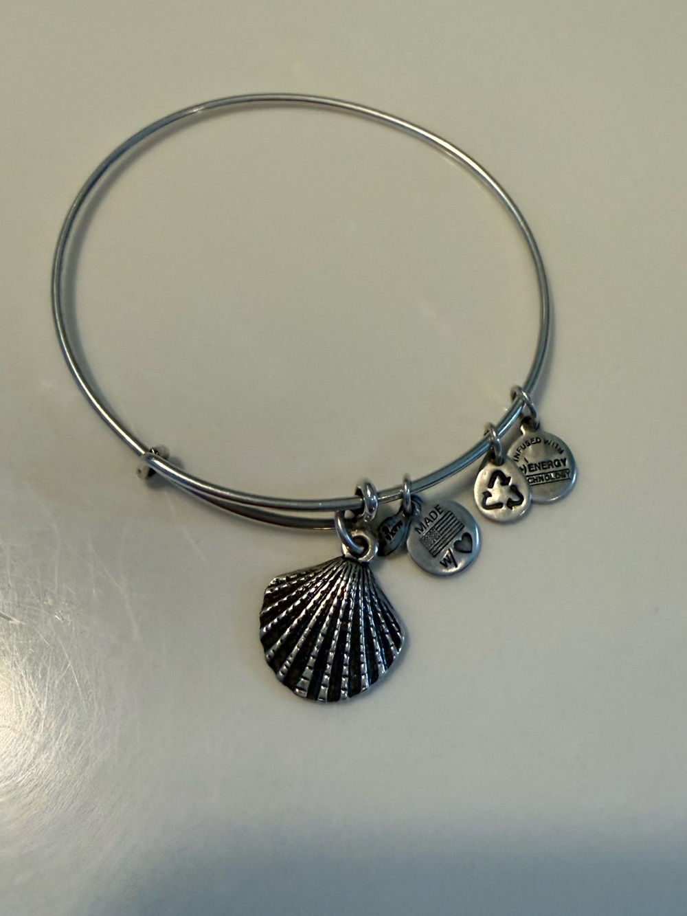 Alex and Ani Silver Sea Shell Charm Bangle Bracelet - Beachy Charm